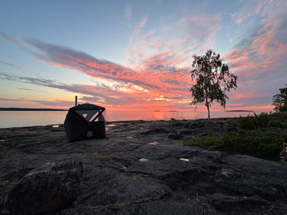 Bastu Hällskär - Avkoppling där du vill! (Bastutält + Kamin + Skorsten + 2 Bänkar)