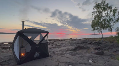 Bastu Hällskär - Avkoppling där du vill! (Bastutält + Kamin + Skorsten + 2 Bänkar)